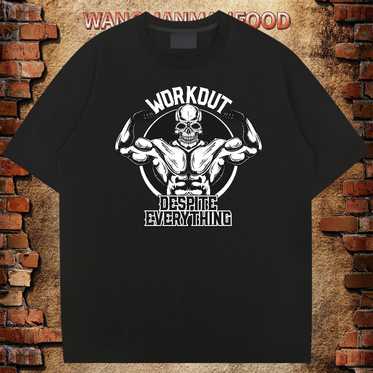Wholesale T Shirts Men 230g 100% Cotton skull Street Wear DIY Printed Pure Cotton Men Tops Tees Brand Tops Shirt