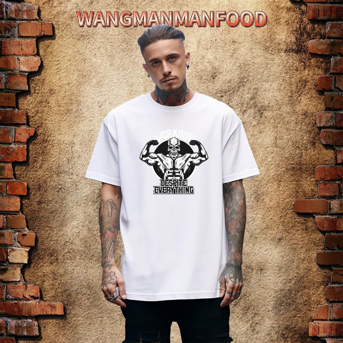 Wholesale T Shirts Men 230g 100% Cotton skull Street Wear DIY Printed Pure Cotton Men Tops Tees Brand Tops Shirt