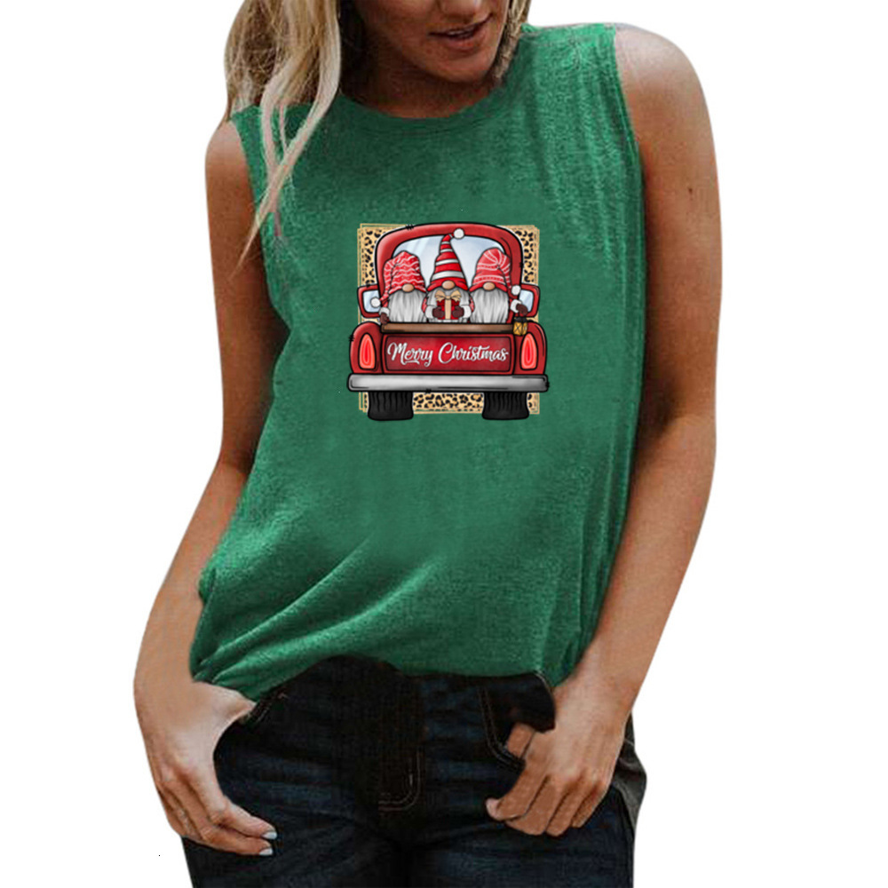 Sports sleeveless top with three Santa Claus driving and hot stamping European size loose fitting vest dongdumaoyi