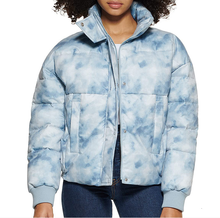 Autumn and Winter Zipper Tie Dye Waterproof Winter Pilot Short Down Cotton Jacket for Women
