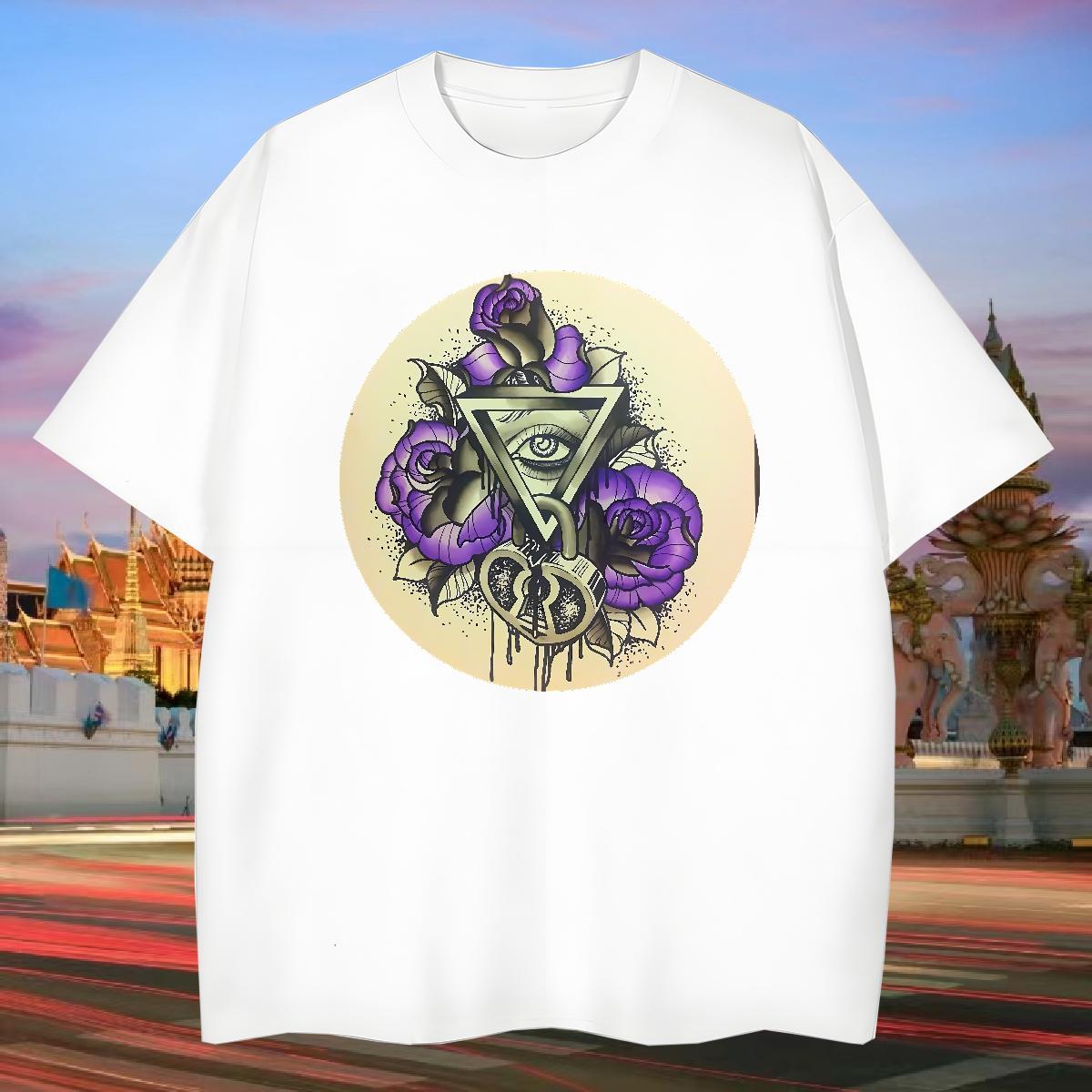 Unisex T-Shirts 230g Cotton eye of the devil Outdoor Anime Print Pure Cotton Men Clothes T-Shirt DIY Customized Top Tees