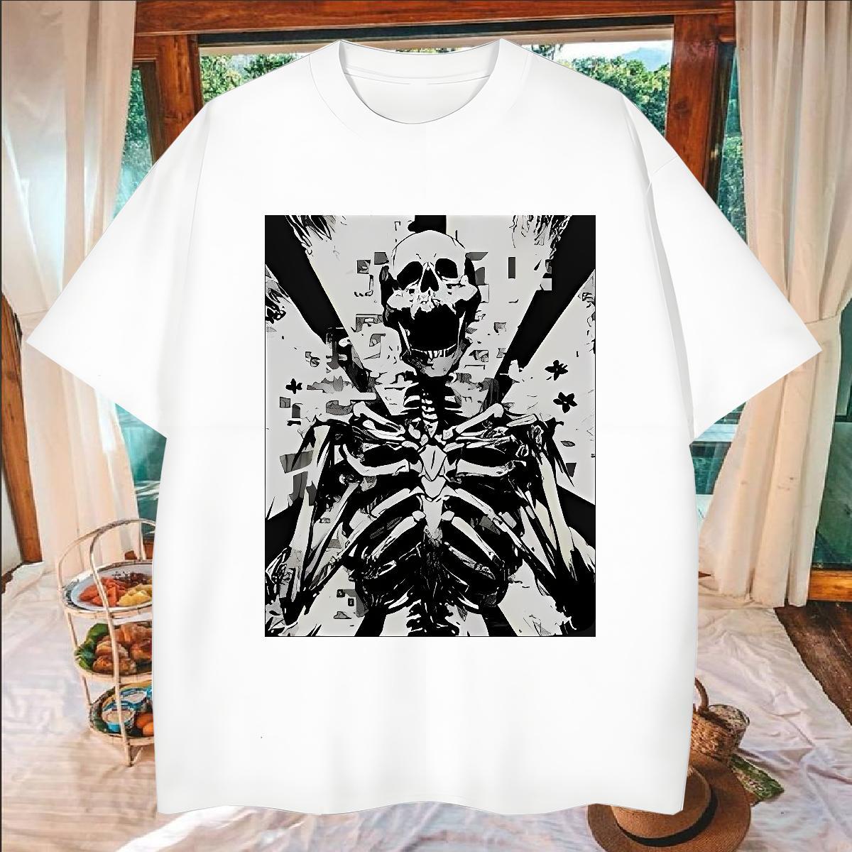 Wholesale T shirt 100% Cotton 230g skull Beach Black White O-Neck Short Sleeve Men Tees Free Shipping Polos