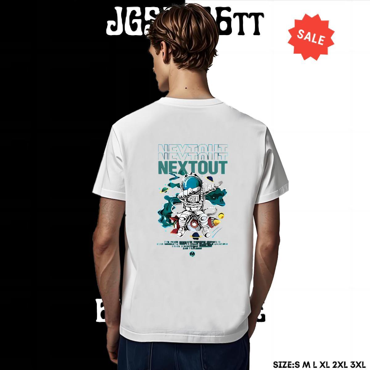 Popular Man T Shirts 230g Pure Cotton spaceman Outdoor Black White Breathable Short Sleeve Men Clothes T-Shirt 2024 Tops