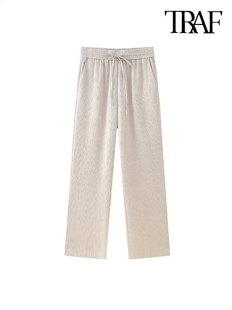 TRAF-Womens Double-Breasted Loose Blazer Coat and High Elastic Waist Wide Leg Pants Female Two Piece Sets Fashion 240826