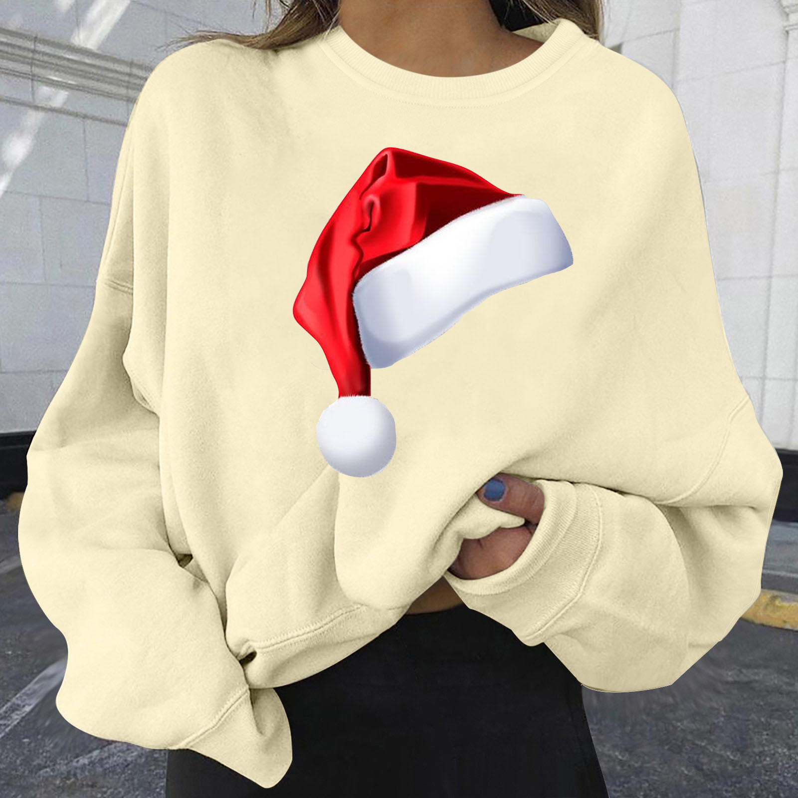 Christmas hat personalized print new plus size women's loose fit dongdumaoyi