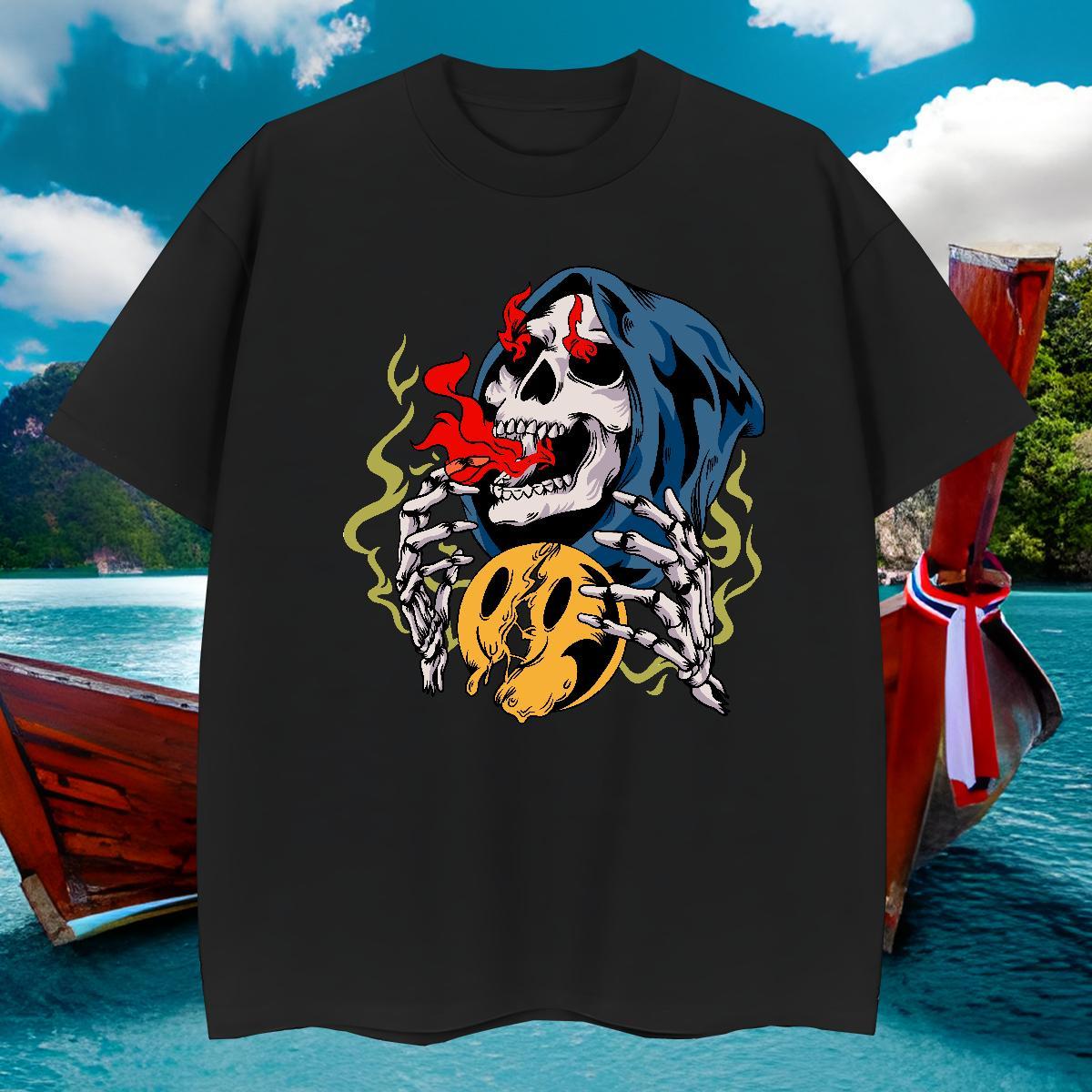 Brand T shirt 100% Cotton 230g skull Daily Outfit Plus Size Cartoon Breathable Soft Men Tops Tees 2024 Summer Clothes