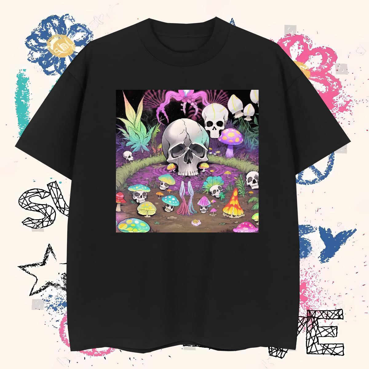 Cool T shirt 230g Pure Cotton skull Summer Casual Black White Breathable Tshirt for Man Woman DIY Tops Tees