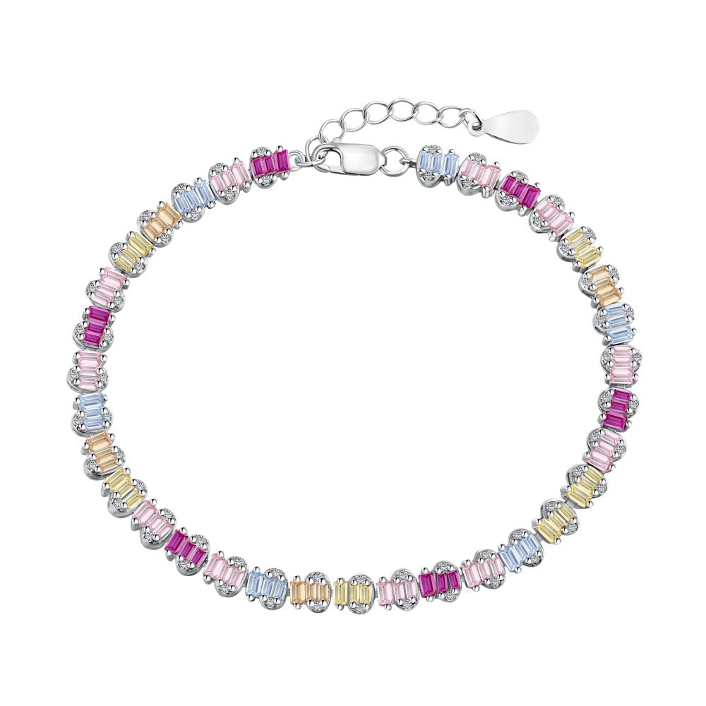 New S Pure Sier Bracelet with Full Color Zirconia Inlaid Elliptical Design, Fashionable and Versatile Women's Handicraft
