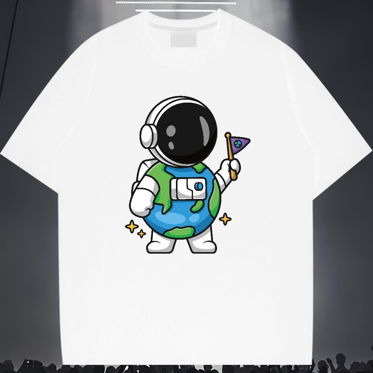 Loose fit Lady T shirt 230g Pure Cotton universe Daily Outfit Women T Shirts O-Neck Short Sleeve Skull Wear