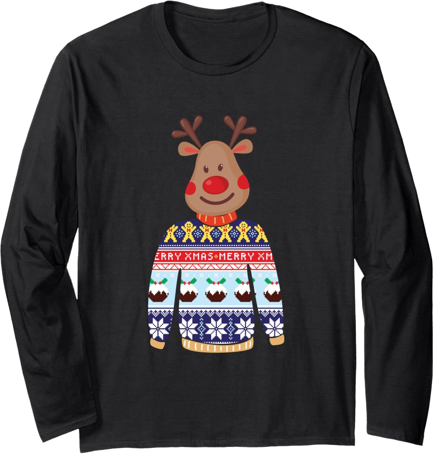Long Sleeve Shirts for Men sweatshirt Reindeer With Merry Christmas Sweater Funny Holiday Long Sleeve Tee Streetwear Casual tops clothes