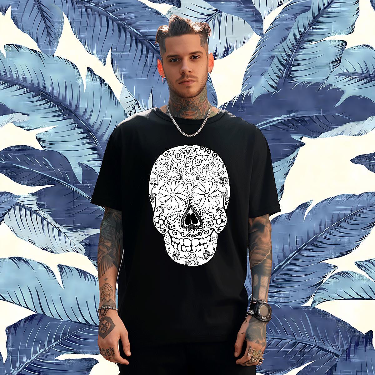 Comfortable T-Shirts 230g Cotton skull Outdoor Customized Round Neck Short Sleeve Men Clothes T-Shirt Factory Direct Tees
