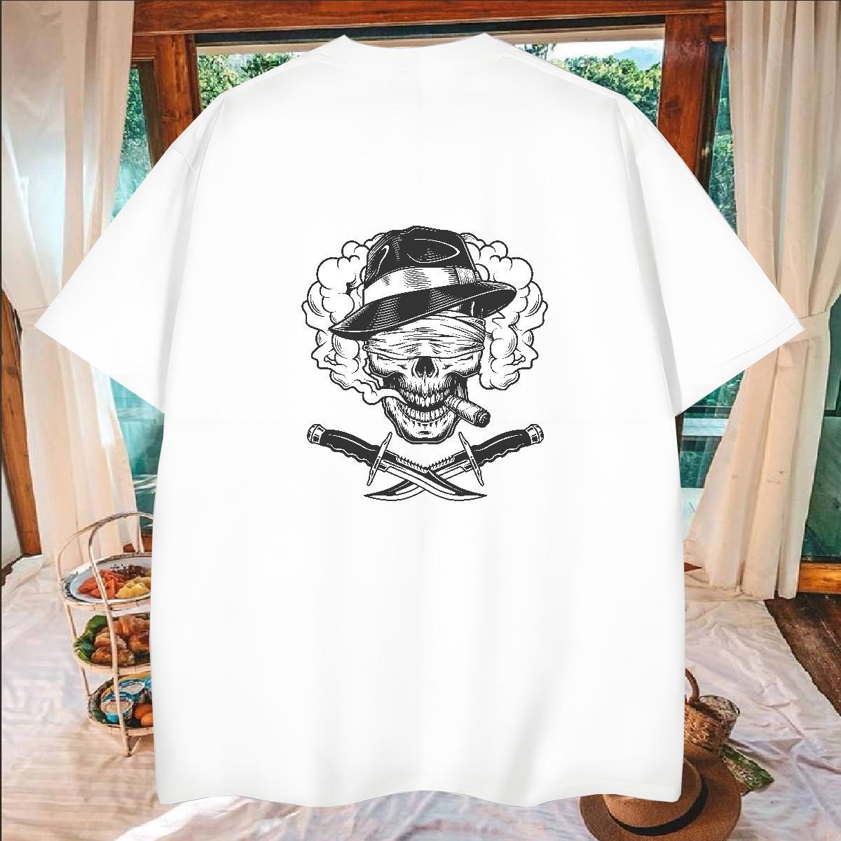 Designer Men T Shirts 230g Pure Cotton skull Anime Printing Street Asian Size Breathable Short Sleeve Mens Tshirts Fashion Clothings