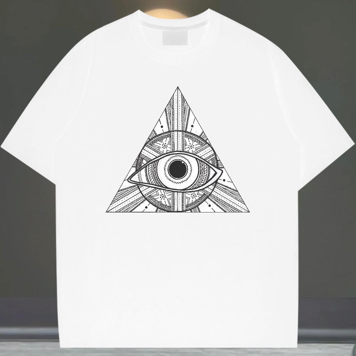 Unisex Men T Shirts 230g Cotton eye of the devil Street DIY Breathable Short Sleeve Men Tshirts Fashion Tops
