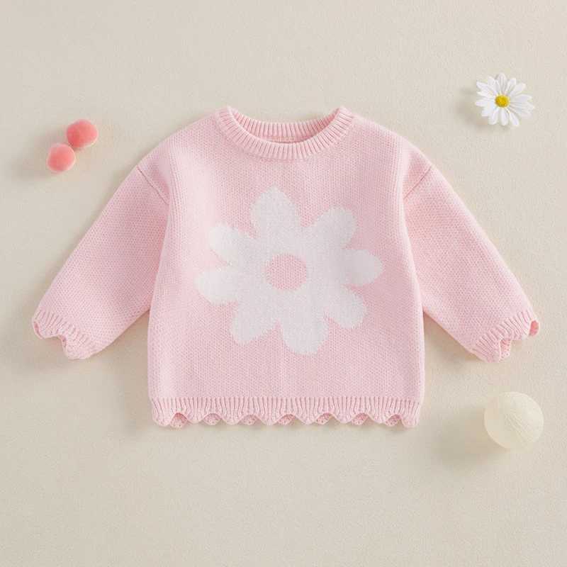 FOCUSNORM 0-4Y Cute Childrens Girl Sweater Flower Embroidery Long Sleeve Crew Collar Pulling Flower Warm Winter Knitted ClothingW240824