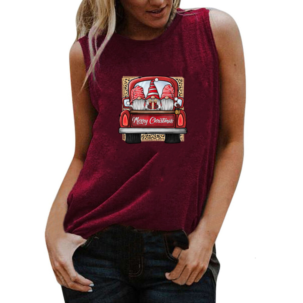 Sports sleeveless top with three Santa Claus driving and hot stamping European size loose fitting vest dongdumaoyi