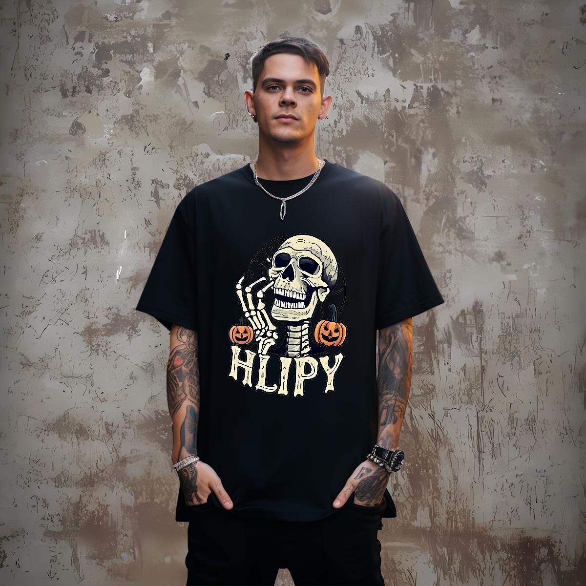 Loose Fit Man T Shirts 230g Cotton skull Spring Summer DIY Printed Breathable Soft Men Clothes T-Shirt New Clothings