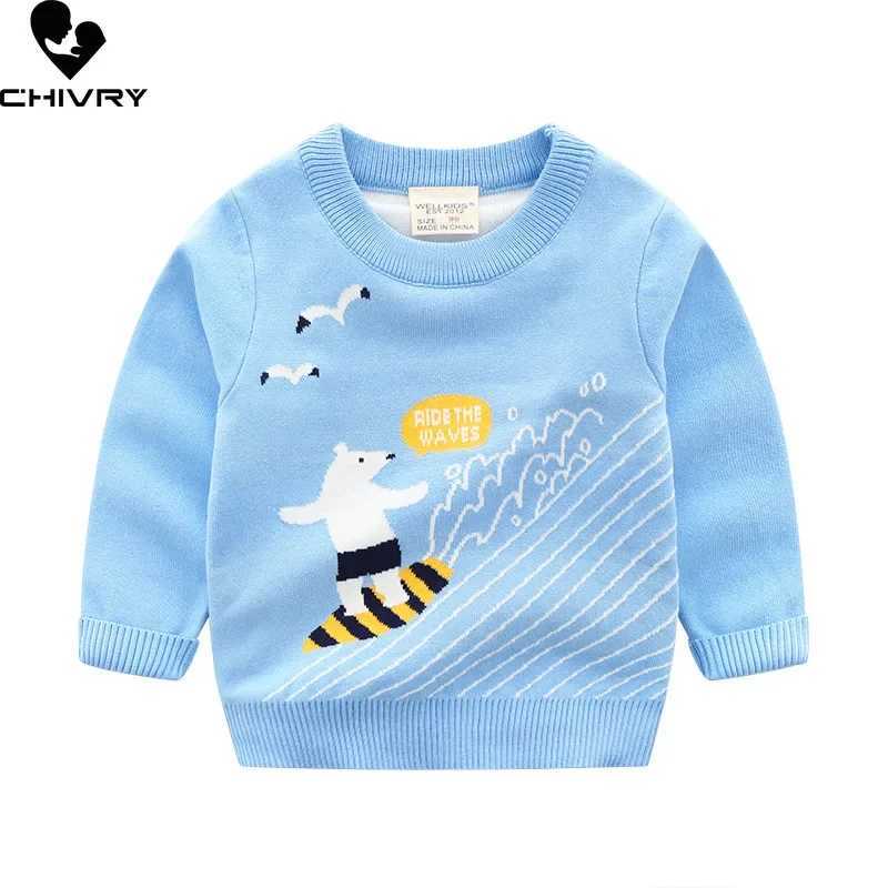 New 2023 Childrens Roller Sweater Autumn Winter Boys Cute Cartoon Jacquard O-neck Knitted Jumper Sweater TopW240824