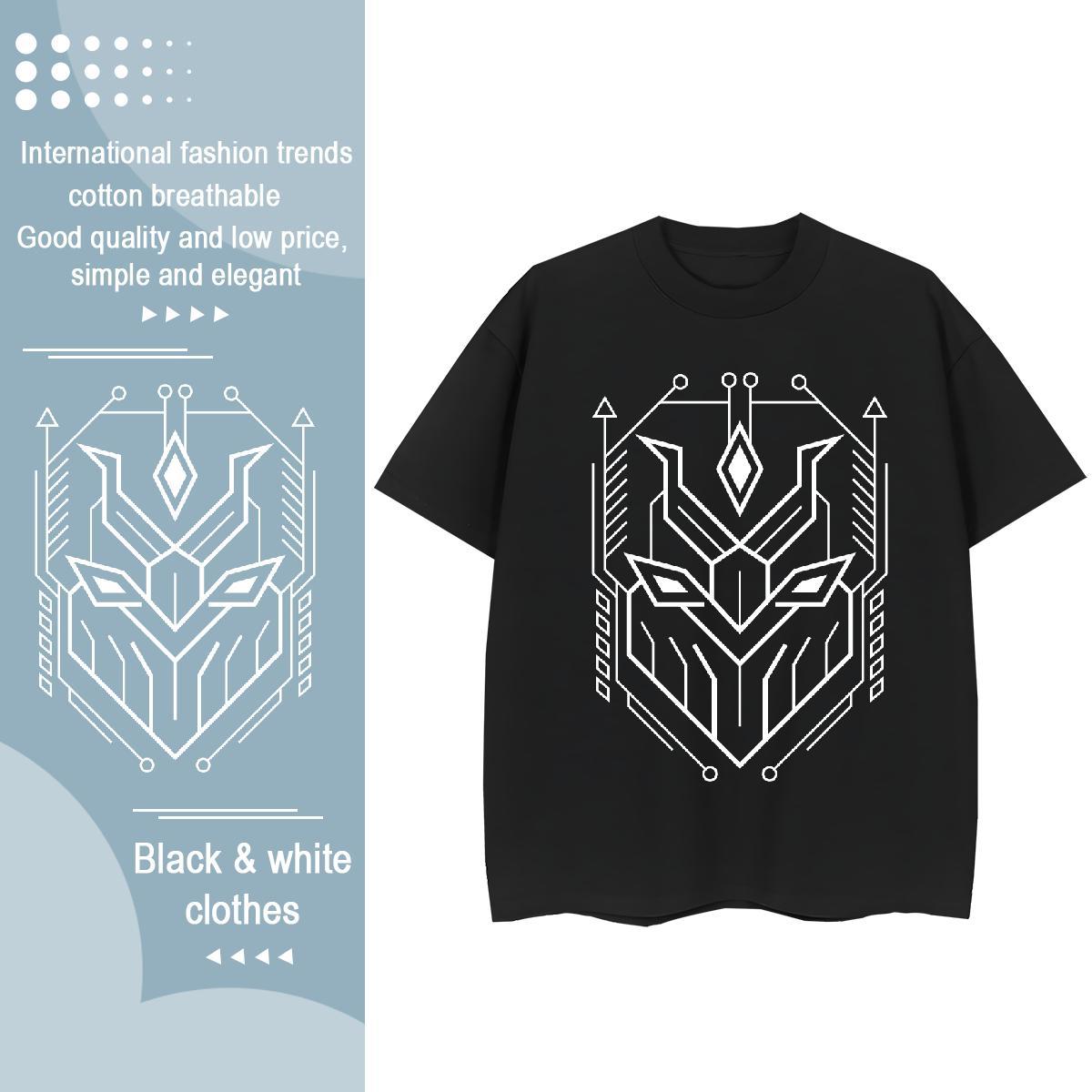 Loose fit Women Tees 230g 100% Cotton Geometric line Home Outdoor T-Shirts for Women Breathable Soft Floral Print Wear