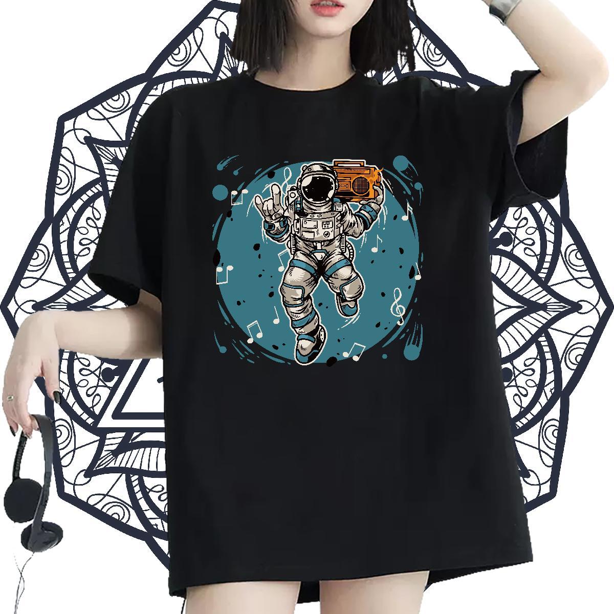 Unisex Lady T shirt 230g 100% Cotton universe Street Casual T Shirt For Woman Breathable Short Sleeve Floral Print Clothings