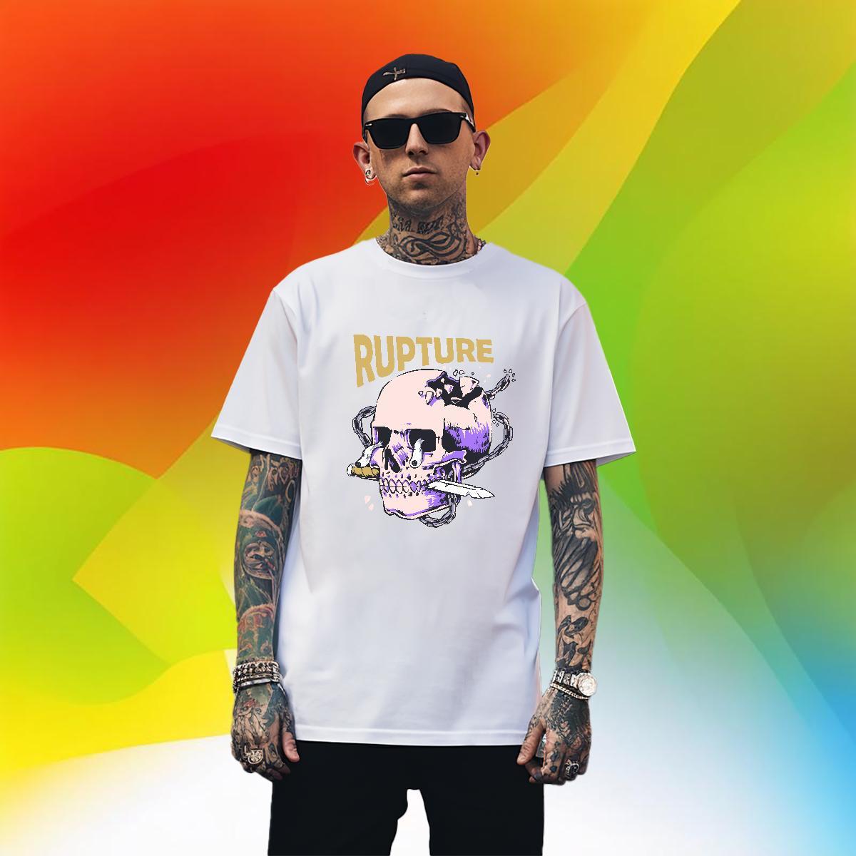 Loose T Shirts Men 230g Pure Cotton skull Street Wear Oversized 4XL Crew Neck Breathable Tshirt for Man Woman Designer Tee Shirt