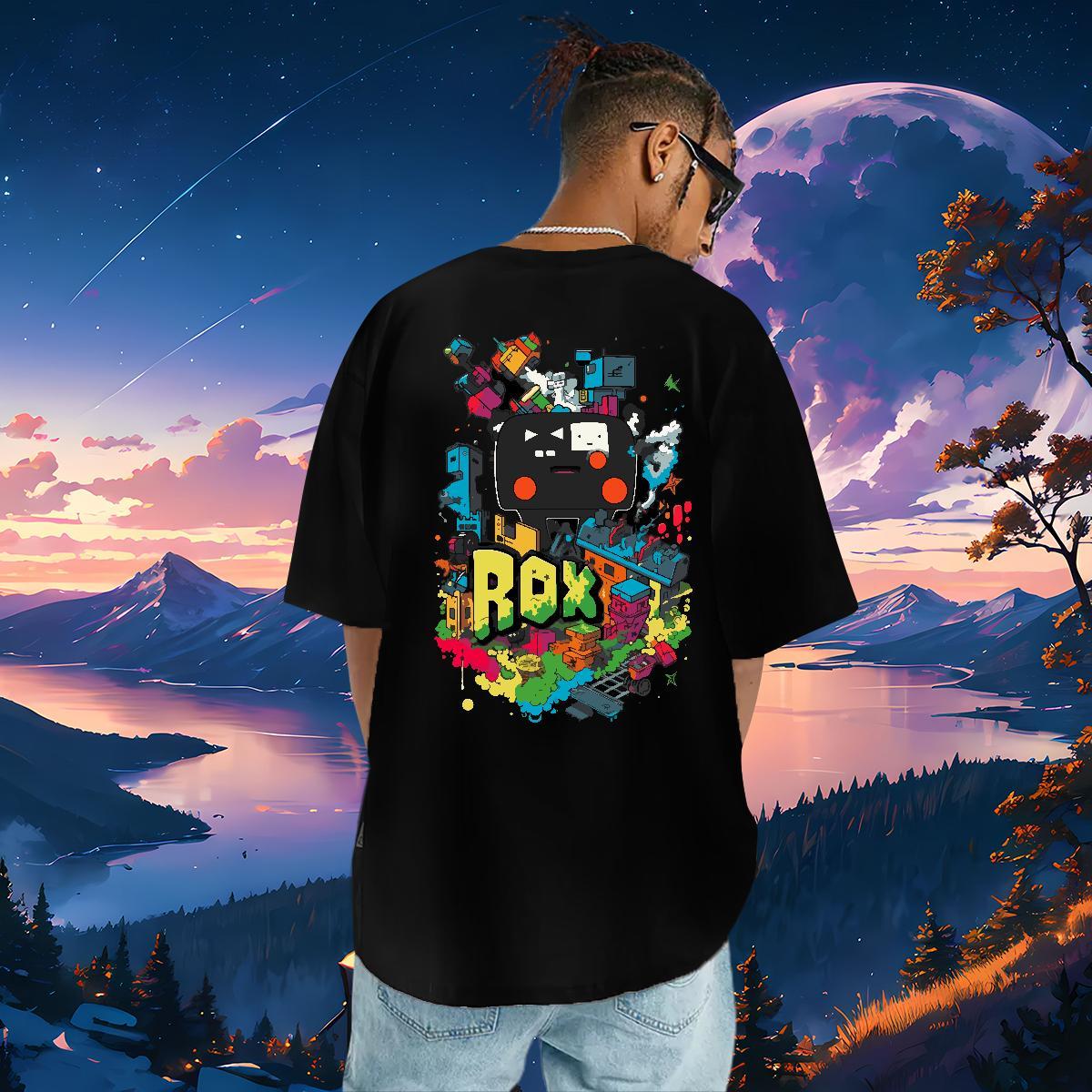 Loose T Shirt For Man 230g Cotton robot Daily Outfit Plus Size Cartoon Round Neck Short Sleeve Men Tshirts Fashion Casual Wear