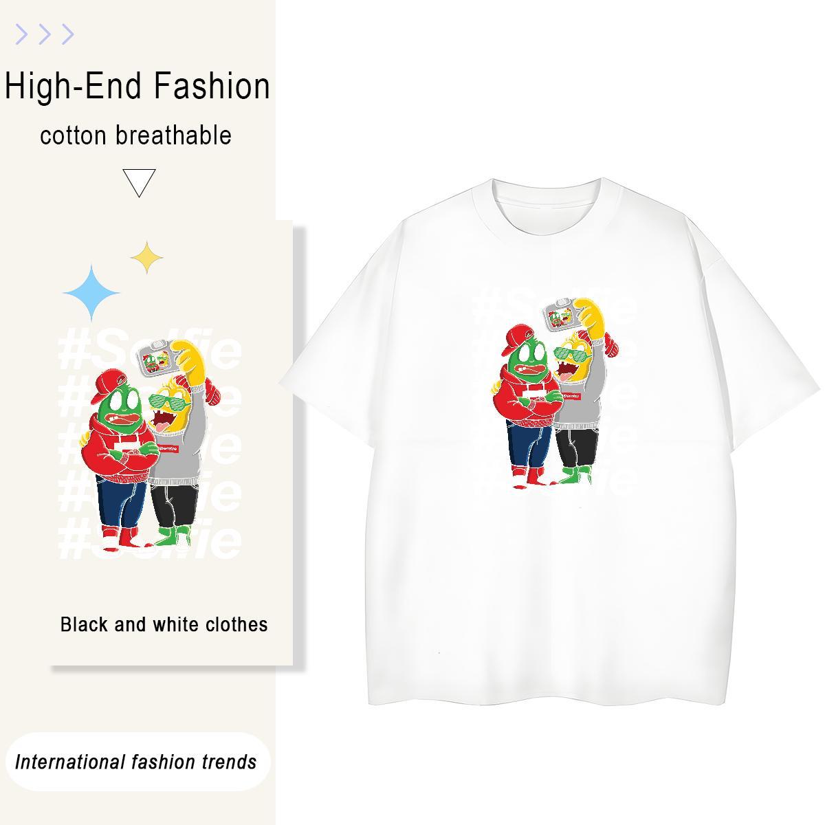 Popular Woman Tshirt 100% Cotton 230g America Sports Street Wear Woman T Shirts Breathable Short Sleeve Cartoon Print Clothes
