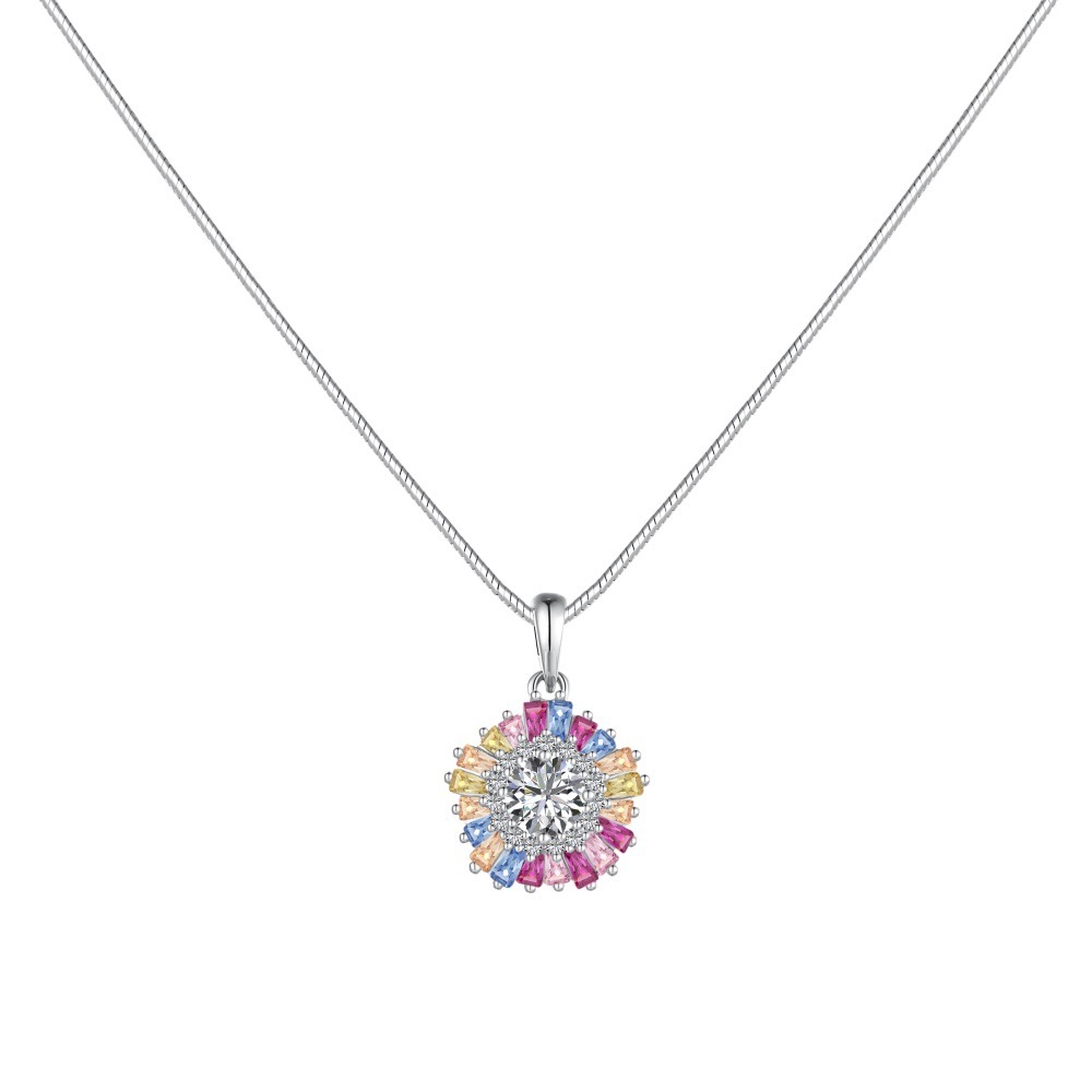 New S pure sier pendant necklace from Japan South Korea, high-end and dazzg, with colorful zircon design for women's accessories