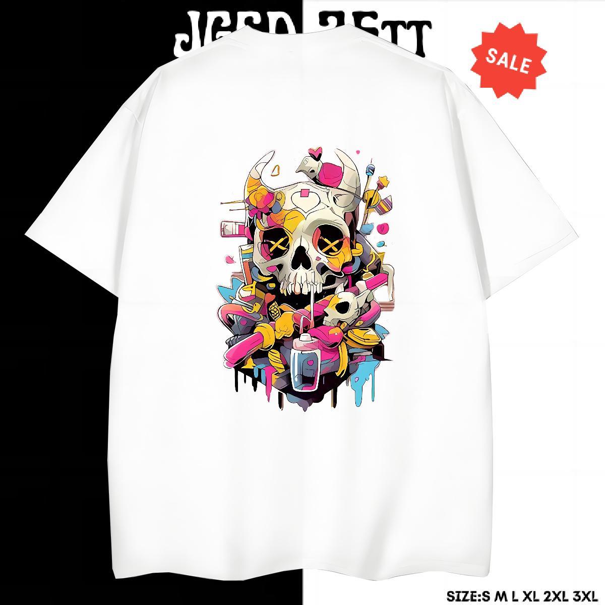 Designer T-Shirts for Men 100% Cotton 230g skull Daily Wear Floral Print Short Sleeve O-Neck Mens Tshirts Casual New Tees Shirts