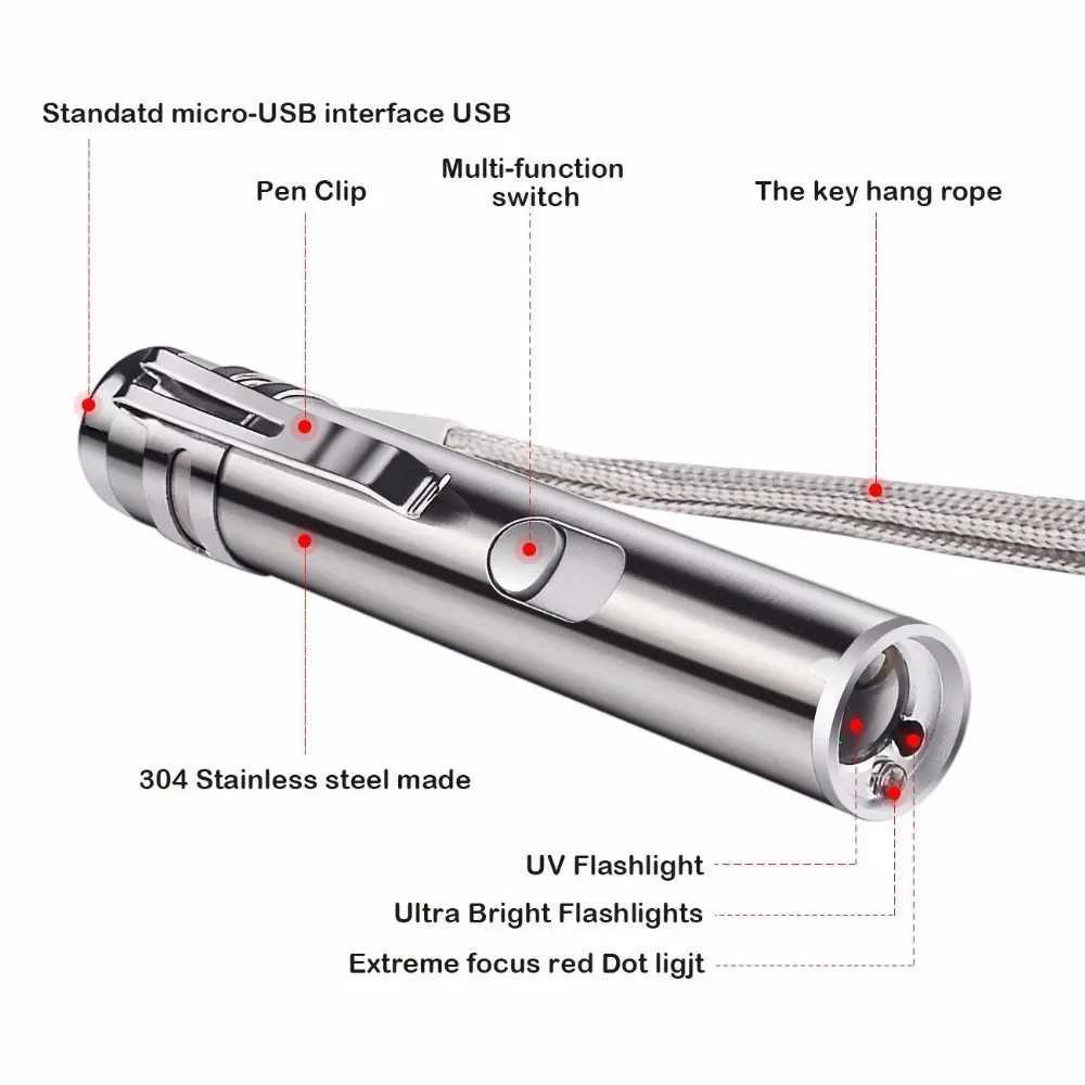 Mini laser red laser pointer USB charging 3-in-1 pen flashlight charging UV flashlight multifunctional light CL240826