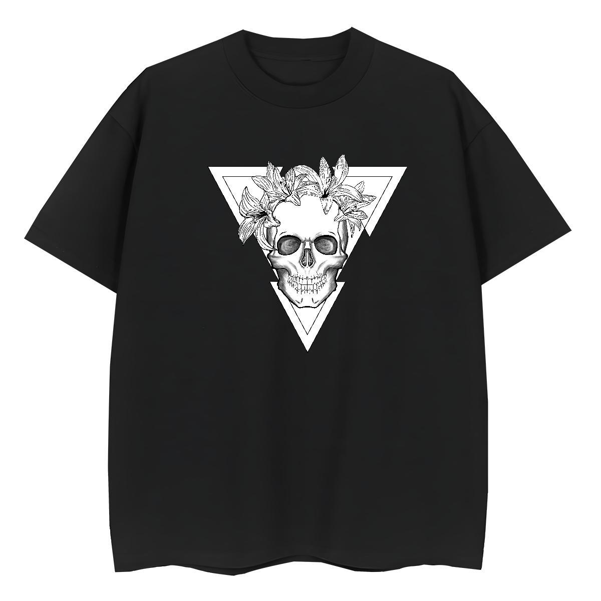 Classic Mens T Shirts 230g 100% Cotton skull High Street Hip Hop Skull O Neck Short Sleeves Mens Tshirts 2024 Summer Clothes