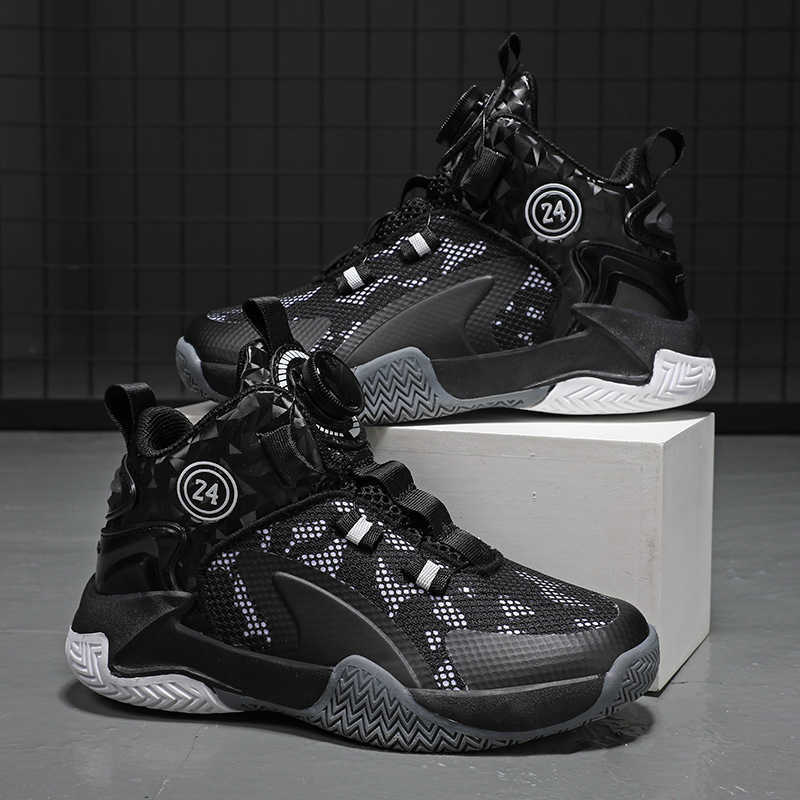 Basketball Children's Athletic Sneakers, Rotating Button Sports Tennis Boys, Breathable Running Shoes for Elementary School - H240805 4