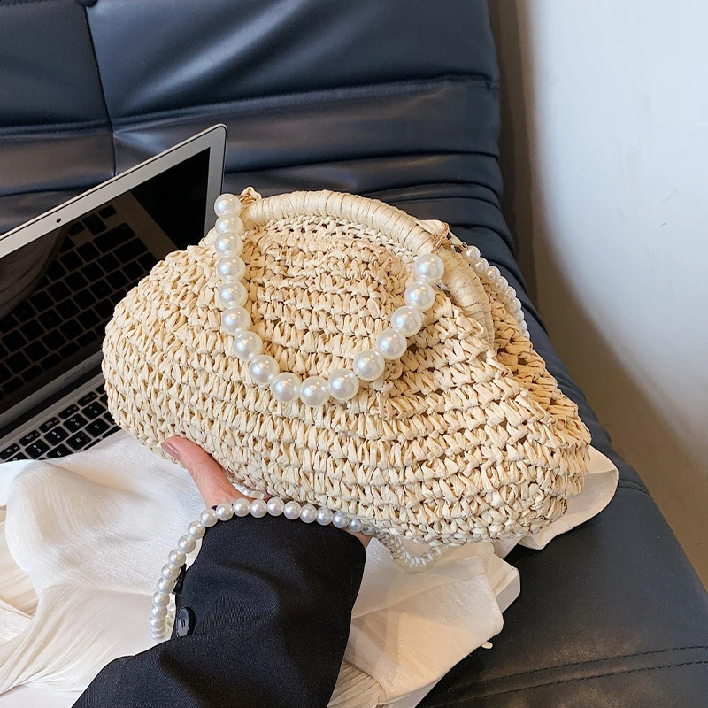 Summer Bag Clip Purse er Bag Handbag Clutch Bag For Women Vintage Pearl Chain Crossbody Shoulder Bag Hobos 240826