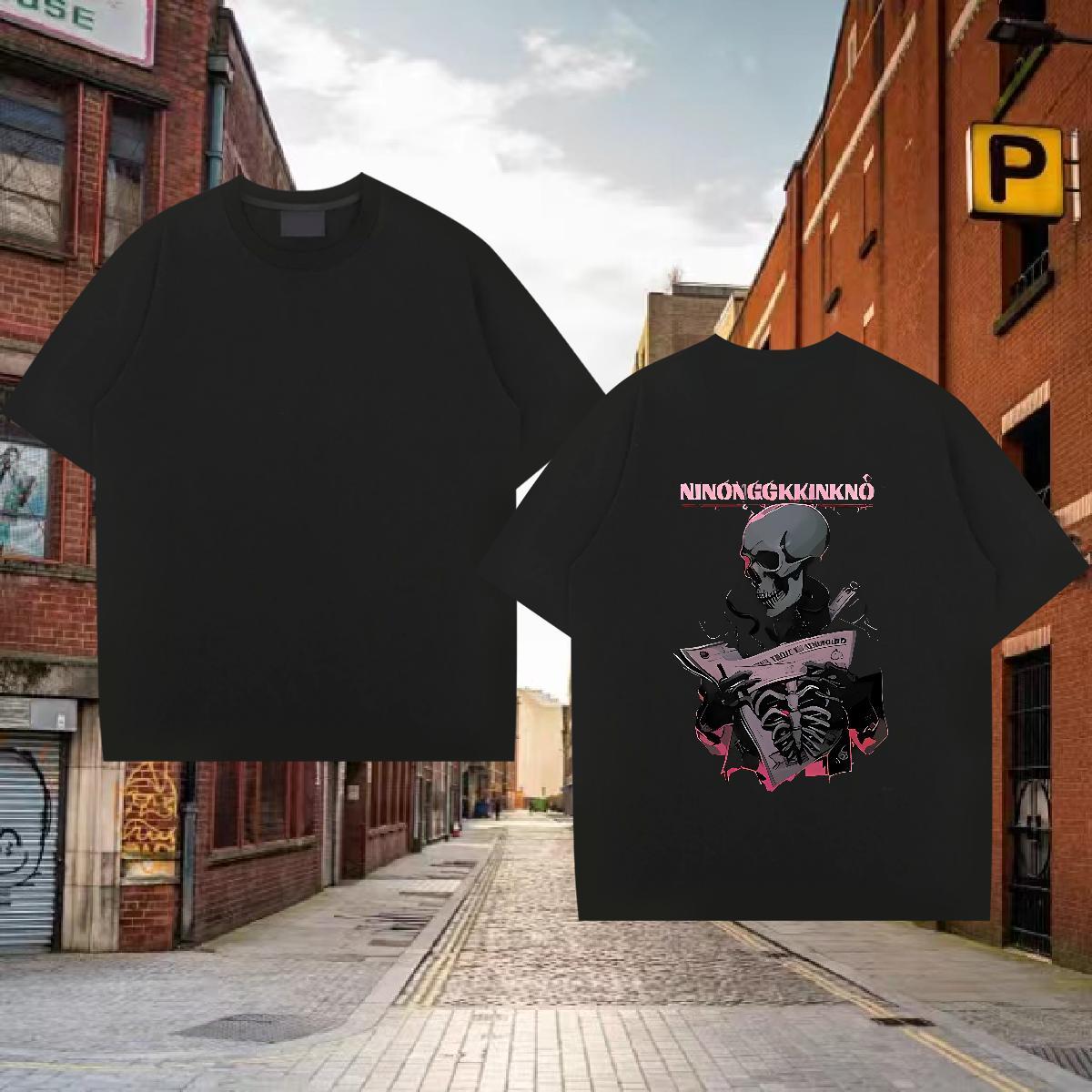 Wholesale Men T Shirts 230g Pure Cotton skull Casual Beach Custom Print Oversized Crew Neck Men Tops Tees Fashion New Tops Shirt
