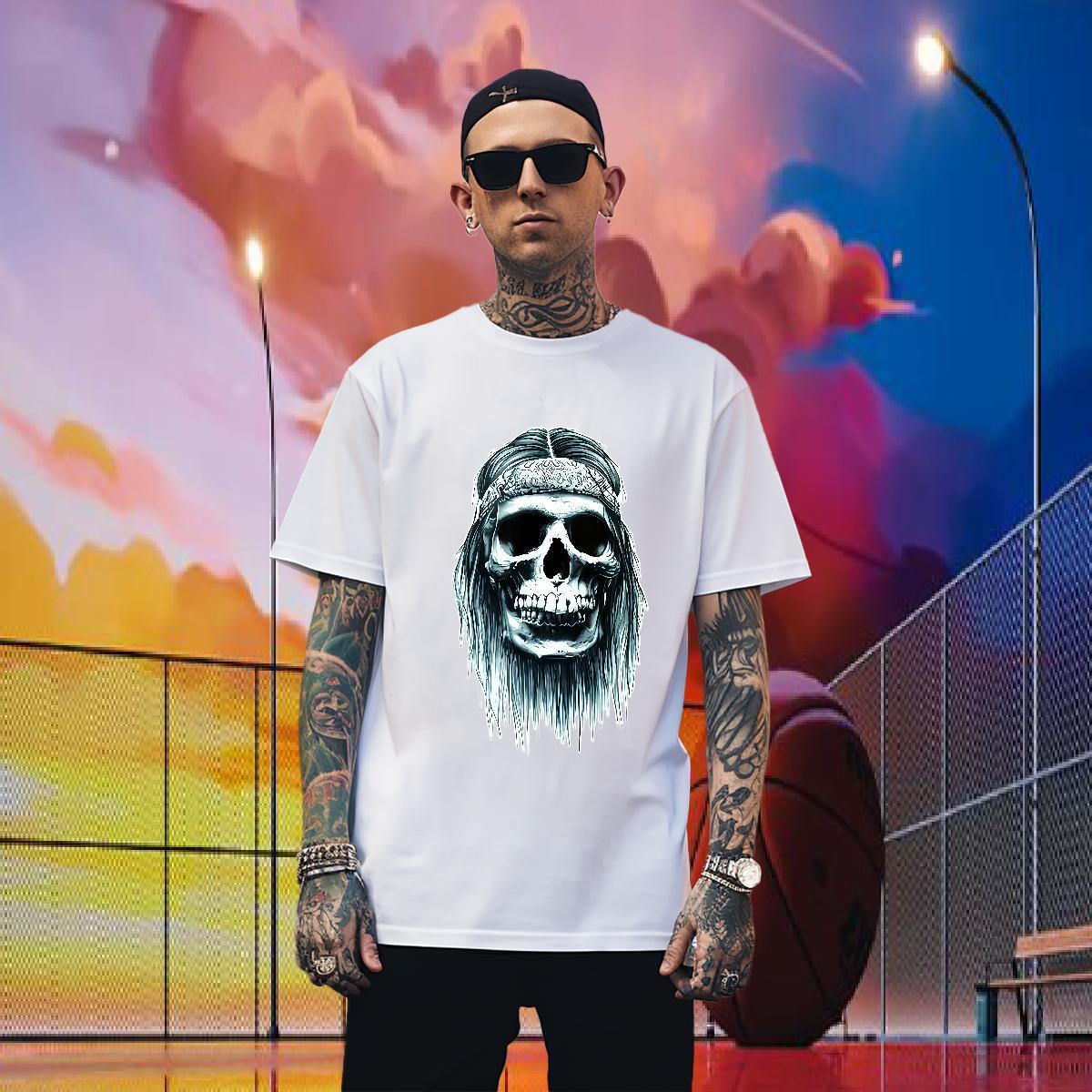Loose Fit Men T Shirts 100% Cotton 230g skull Casual Plus Size Cartoon Crew Neck Tshirts DIY Customized Tops Shirt