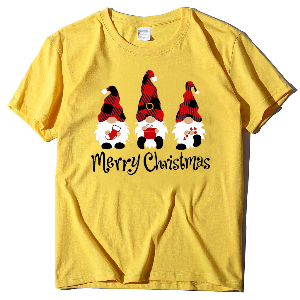 Christmas T-shirt, dwarf figure printed short sleeved women's top, loose fit dongdumaoyi