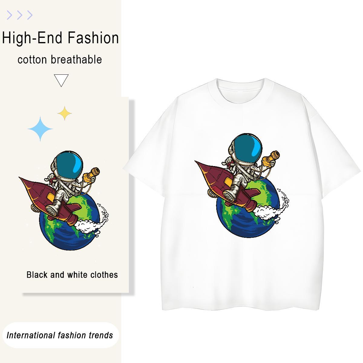 Brand Unisex Tshirts 230g Pure Cotton cosmonaut Home Outdoor T shirt Breathable Short Sleeve Custom Printing Wear