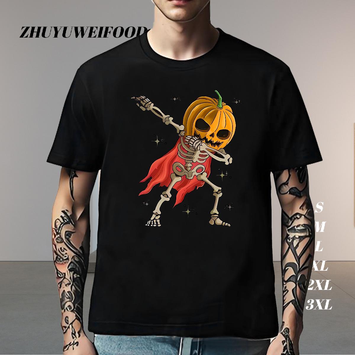 Soft T-Shirts for Men 100% Cotton 230g pumpkin High Street Hip Hop Custom Cartoon Short Sleeve Soft Men Tops Tees Classic Casual Wear