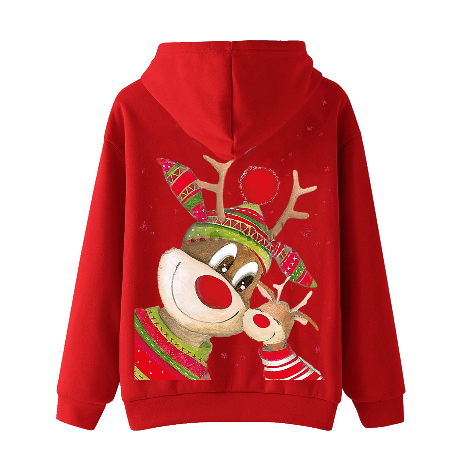 Women's hooded Christmas two deer print fleece sweatshirt, women's cotton jacket dongdumaoyi