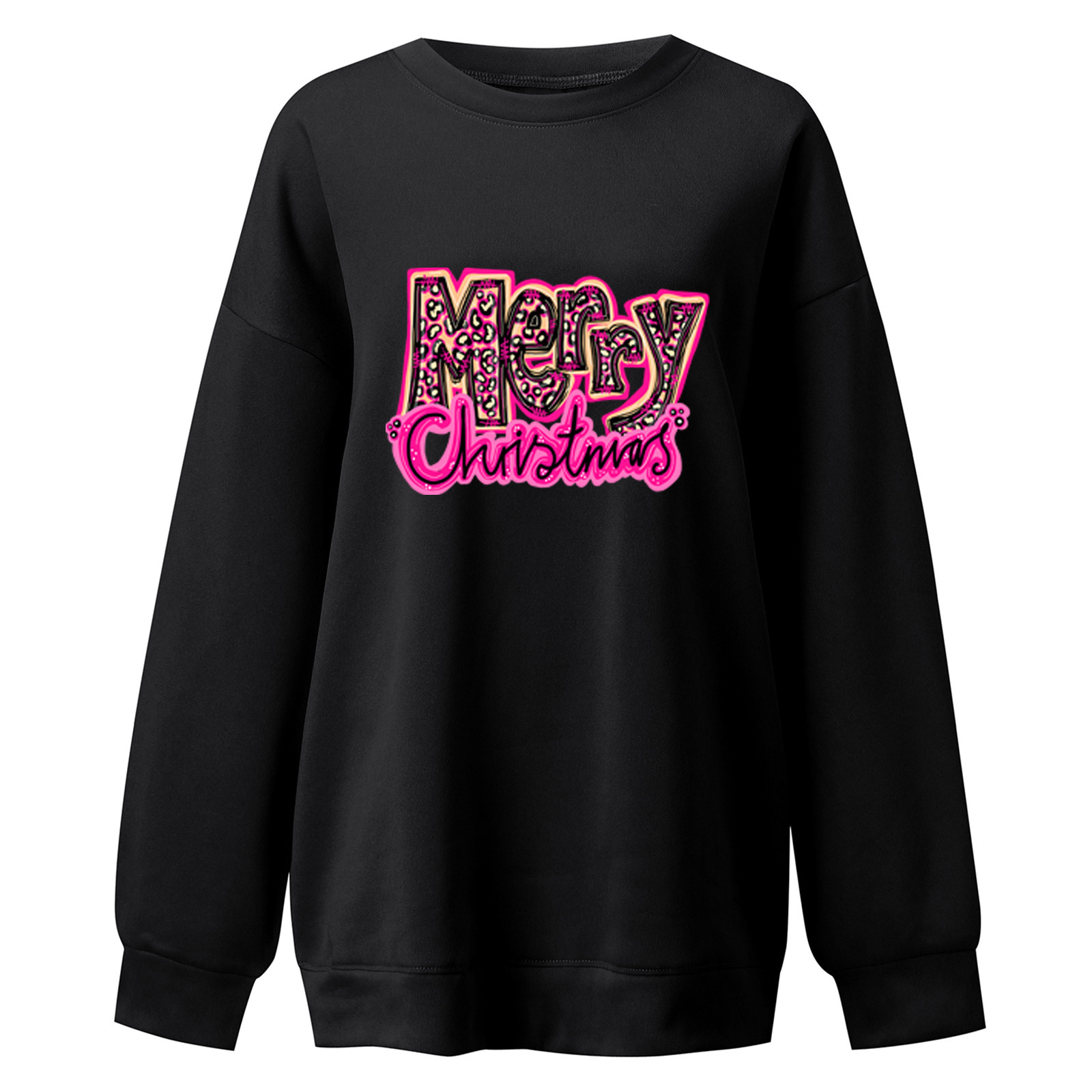 Merry round neck long sleeved shoulder for women with Christmas print plus size sweatshirt dongdumaoyi