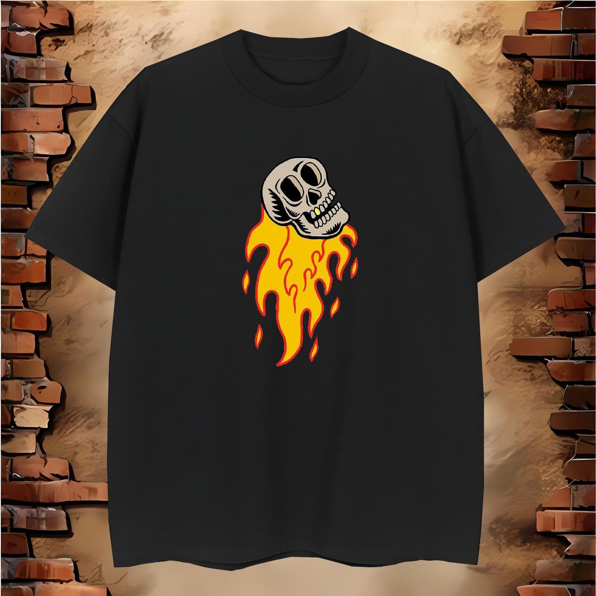 Unisex T-Shirts for Men 230g Pure Cotton skull Casual Daily Wear Plus Size Cartoon Breathable Crew Neck Men Clothes T-Shirt Classic Casual Tops Shirt