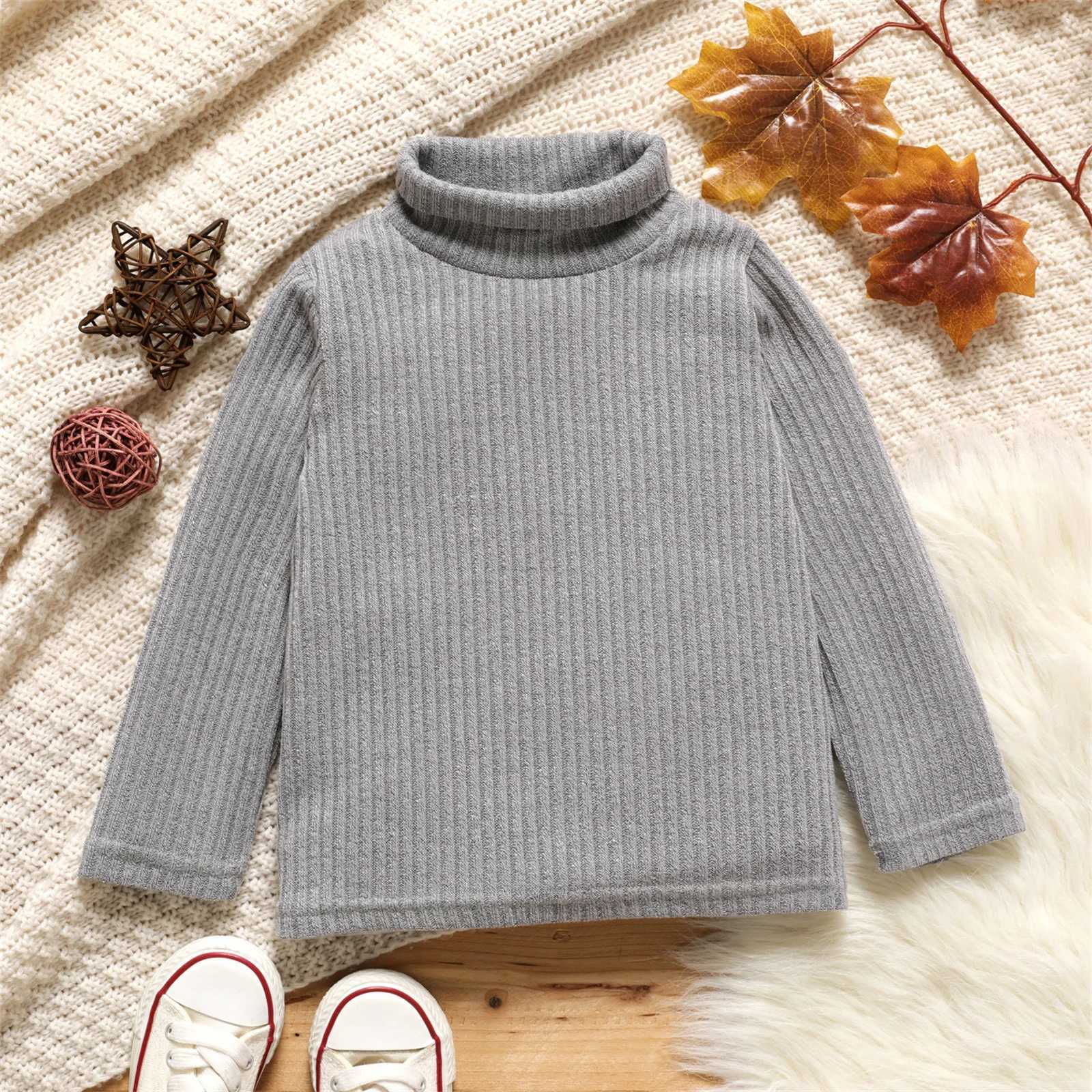 Preschool Girl Turtle Neck Ribbon Solid Color Long Sleeve Sweater Soft and Comfortable Perfect for Outdoor and Daily WearingW240824