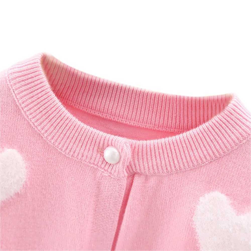 Girls heart-shaped printed round neck sweater cardigan childrens plush knitted long sleeved cardigan jacket girls clothingW240824