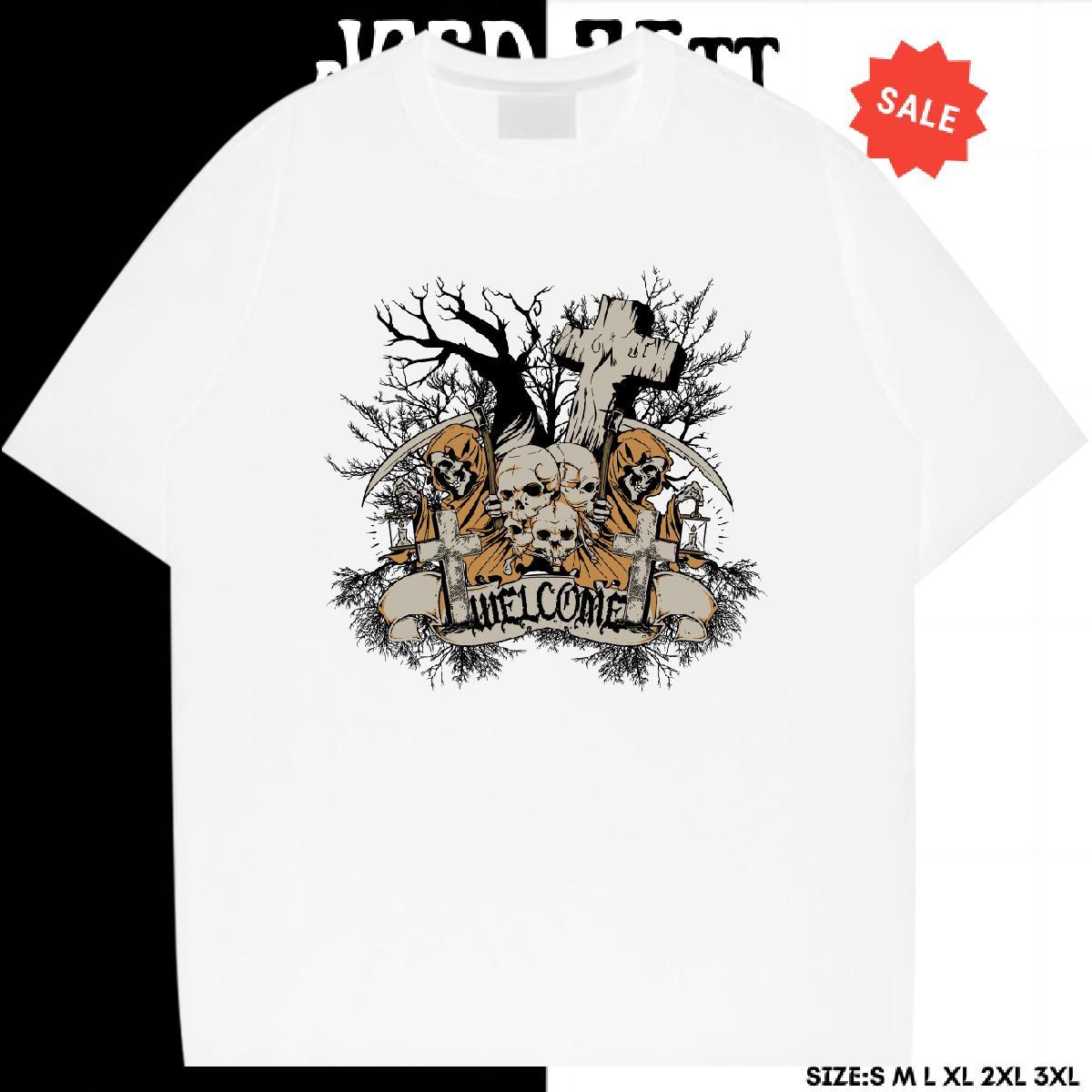 Popular Mens T Shirts 230g 100% Cotton skull Spring Summer Custom Printed Breathable Short Sleeve Couples T Shirts Customized Tees