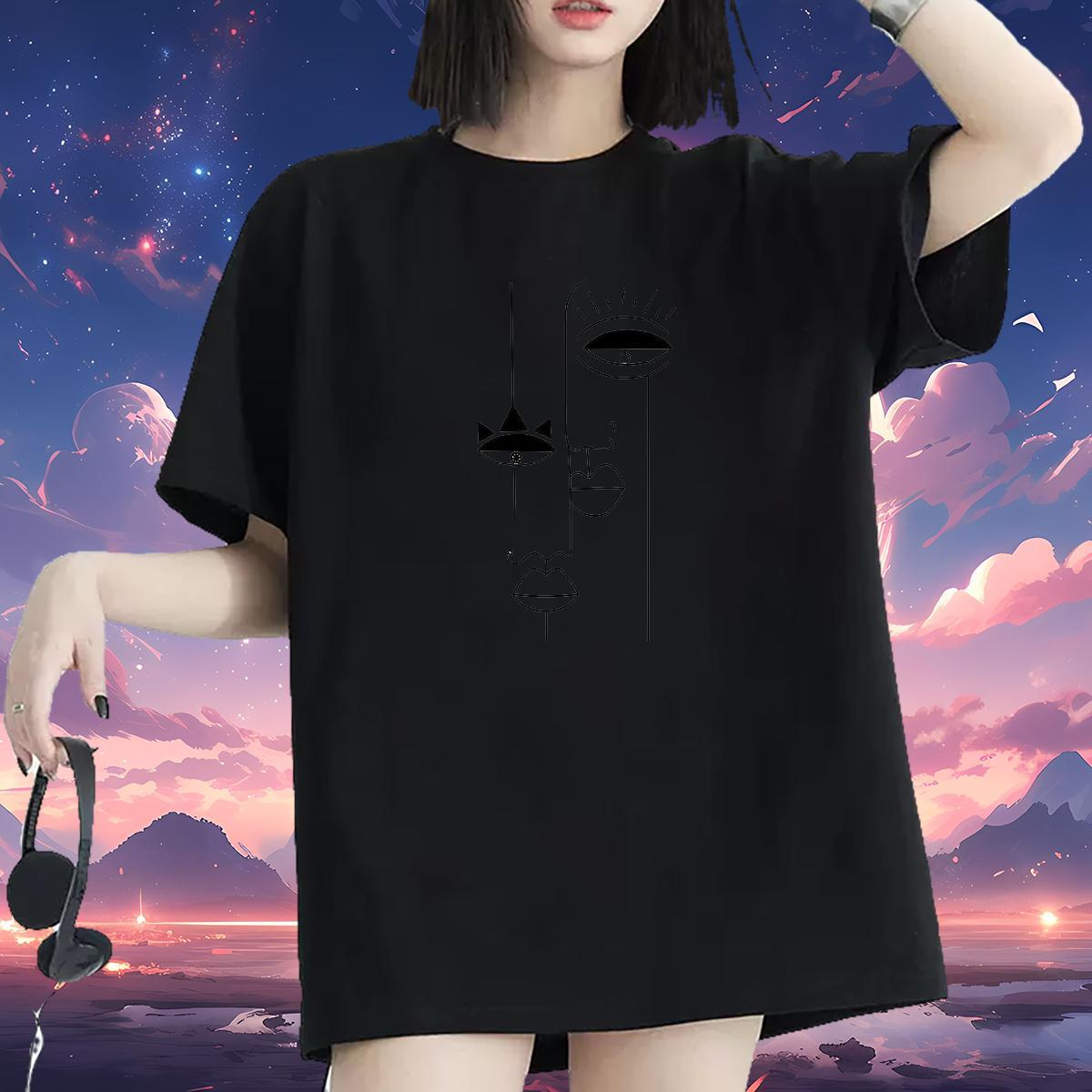 Nice Women Tees 230g Cotton icon Outdoor T-Shirts for Women Short Sleeve O-Neck Black White Clothes