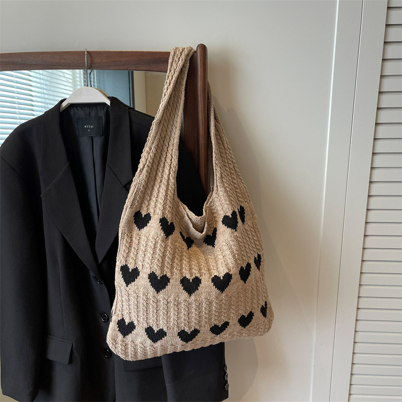 Women Bag New Knitted Bag New Handbag Armpit Bag Print Love Heart Shoulder bag Free shipping