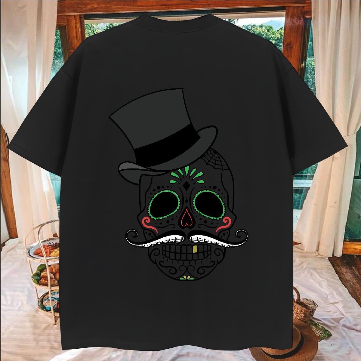 Unisex Mens T Shirts 230g Cotton skull Hip Hop Street Skull Short Sleeve Soft Tshirts 2024 New Polos