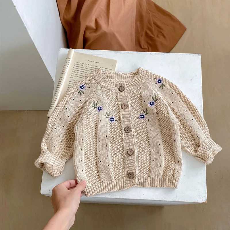 New autumn baby clothing 0-3 year old girls embroidered hollow knit sweater jacketW240824
