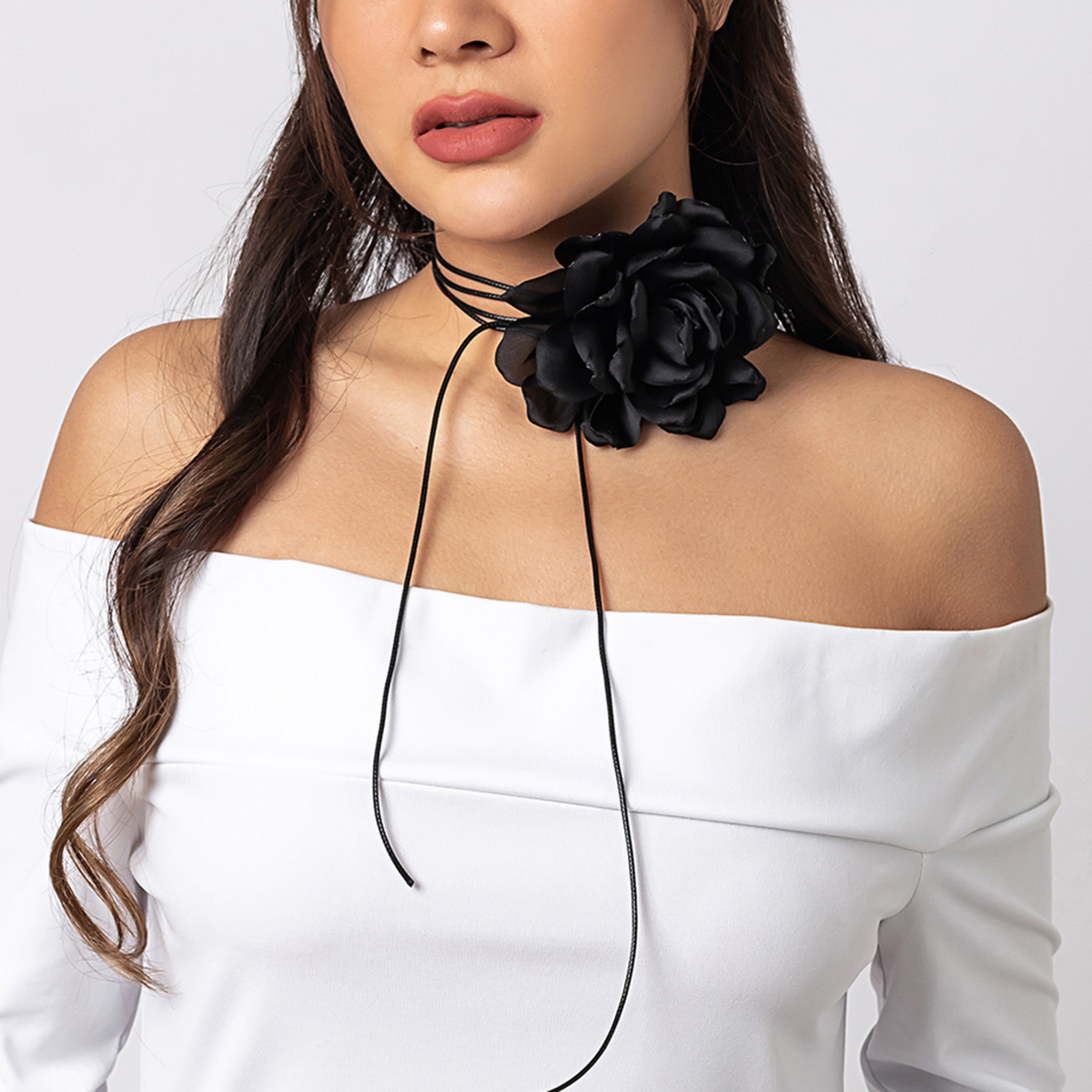 Jewelry pull-out choker fabric flower collar minimalist wax thread ribbon tassel necklace