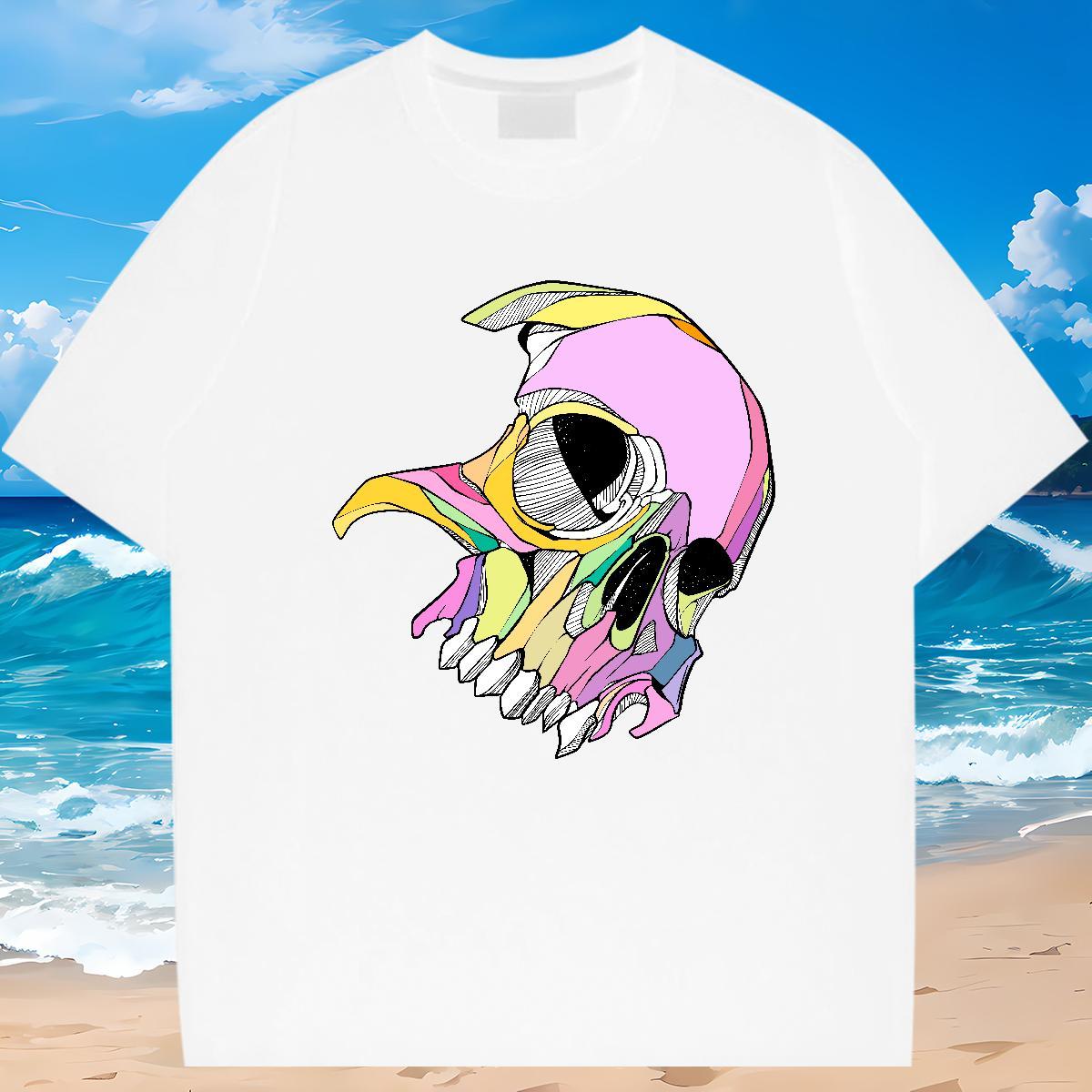 Designer Men T Shirts 100% Cotton 230g skull Summer Casual DIY Printed Breathable Crew Neck Couples T Shirts Casual New Clothes
