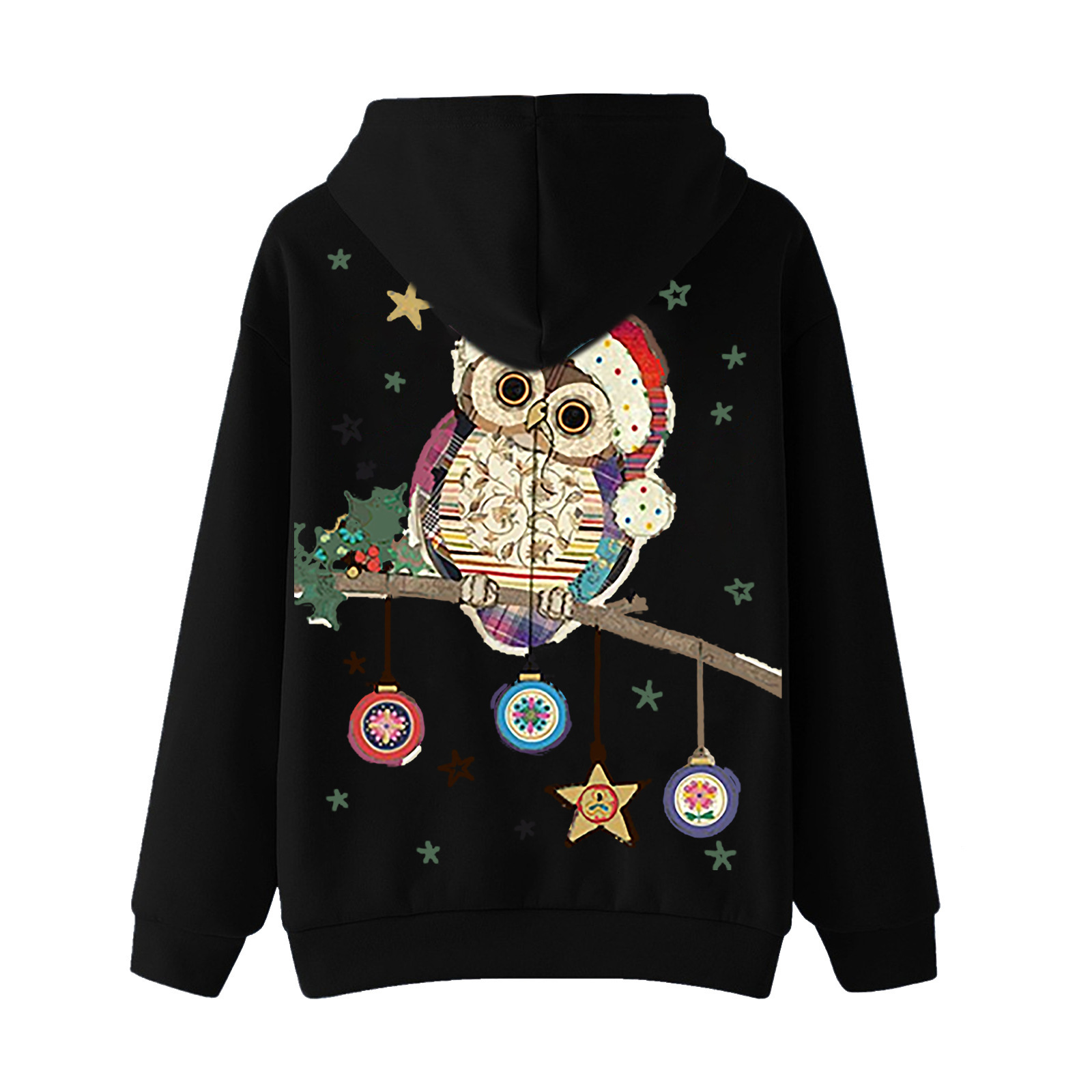 New Christmas hoodie for women with loose fleece hooded sweatshirt and owl print jacket dongdumaoyi